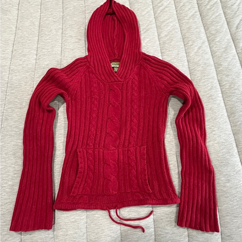 XL kids Red Cable Knit hooded Sweater with front pocket